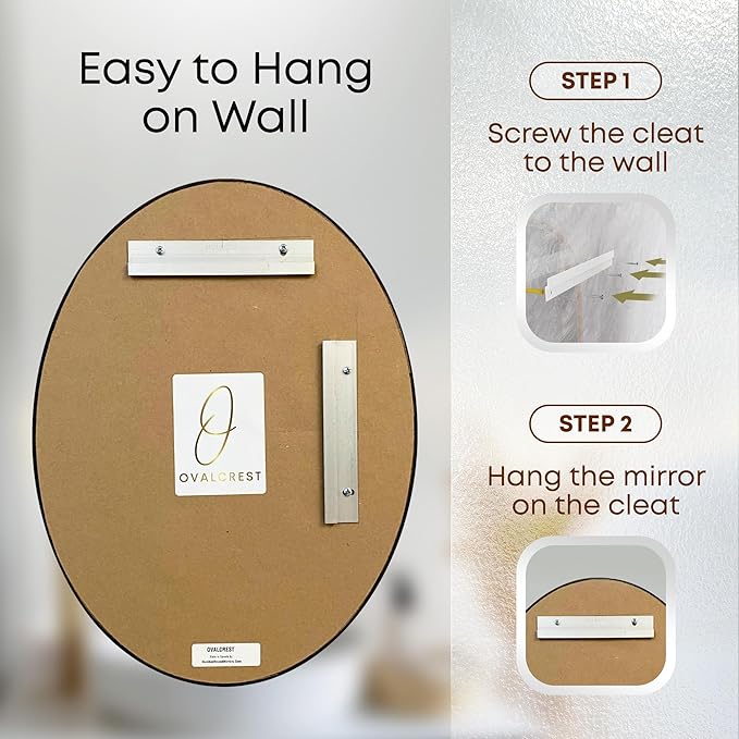 OVALCREST - Oval Wooden Beveled Wall Mirror for Home Decor, Bathroom, Vanity, Bedroom, Living Room, Hallway - London Style (Silver Spray) 21.1 x 25.1