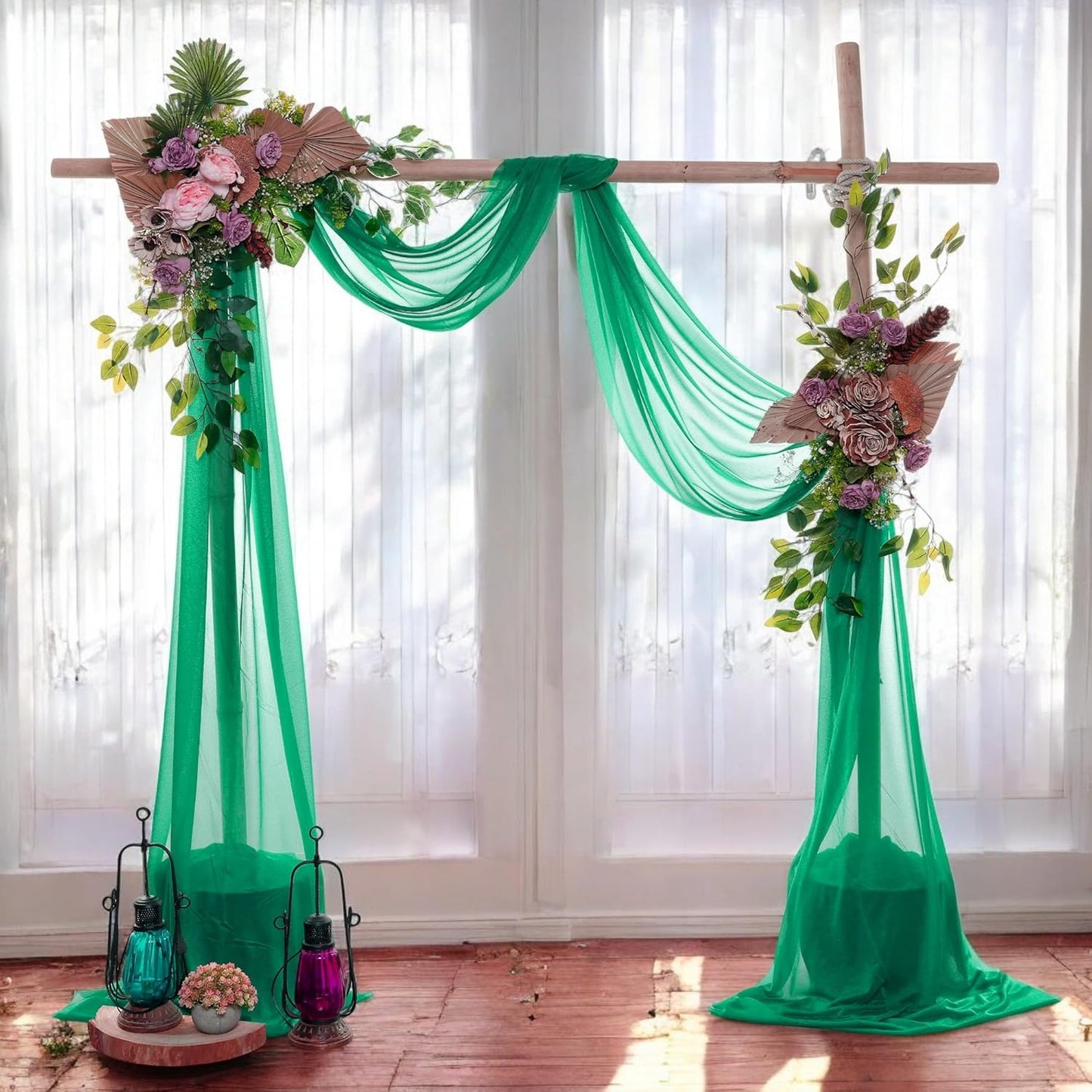 MDS Halloween Chiffon Draping Fabric - 1 Panel, 30" Wide x 40ft Long - Sheer Spooky Arbor & Canopy Drapery for Haunted House Backdrops, Party Ceilings, DIY Costumes & Themed Events - Emerald Green