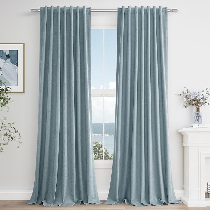 Guken 100% Blackout Linen Curtains 90 Inch Length 2 Panels Set by Guken