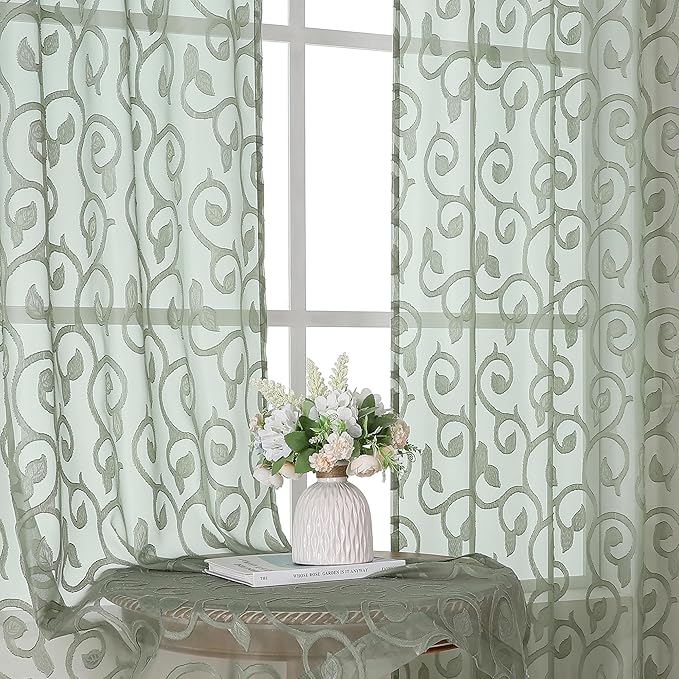 OWENIE Furman Sheer Sage Green Curtains 84 inches Long by OWENIE