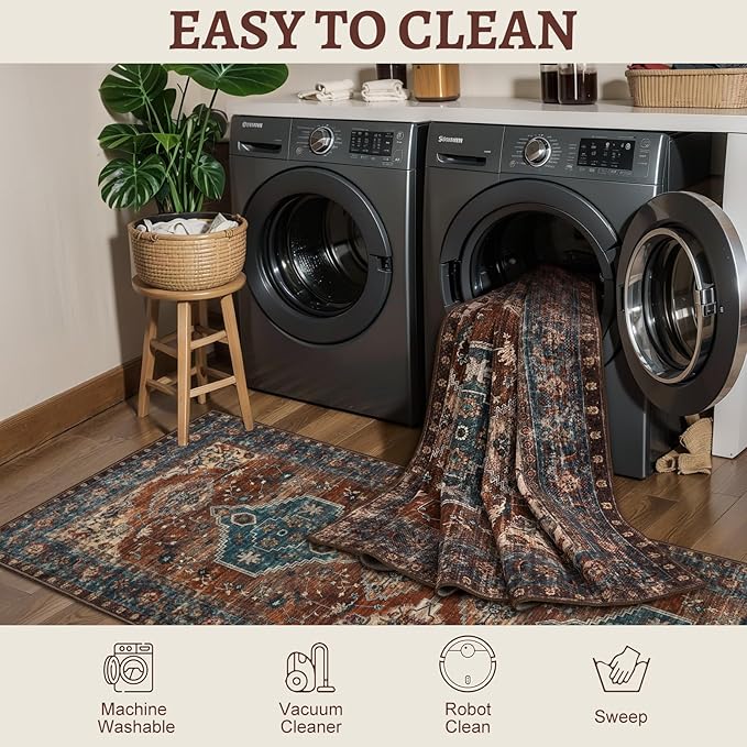 Tangsoo Washable Entryway Rugs 2x3 Vintage Non Slip Small Area Rug, Indoor Front Door Rug, Print Distressed Door Mat Indoor Entrance Soft Low Pile Throw Rug for Entry Kitchen Bedroom Bathroom