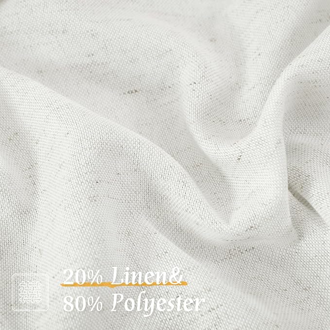 LAMIT Ivory White Linen Curtains 48 Inch Length, Faux Linen Textured Light - Image 2