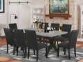 East West Furniture X697DR124-9 9 Piece Modern Dining Table Set Includes a Rectangle Wooden Table with X-Legs and 8 Black Color Linen Fabric Upholstered Chairs, 40x72 Inch, Multi-Color
