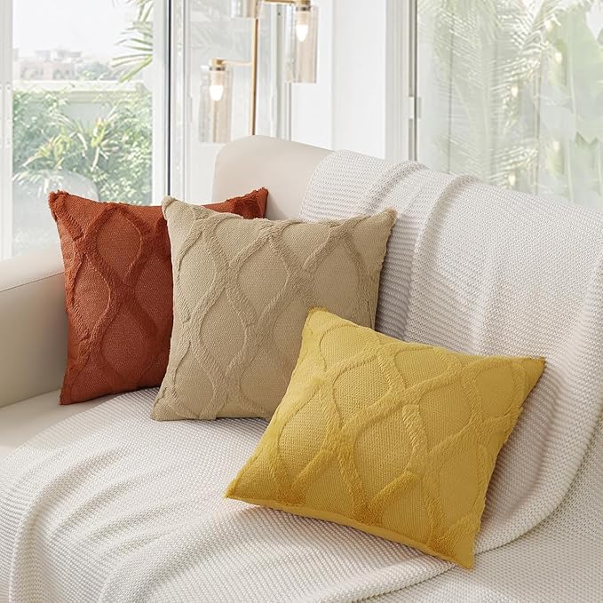 decorUhome Fall Throw Pillow Covers 12x20 Inch Set of 2, Soft Plush Faux Fur Wool Lumbar Mustard Yellow Couch Pillow Covers, Decorative Neutral Pillow Cases for Bed Sofa Living Room Home Decor