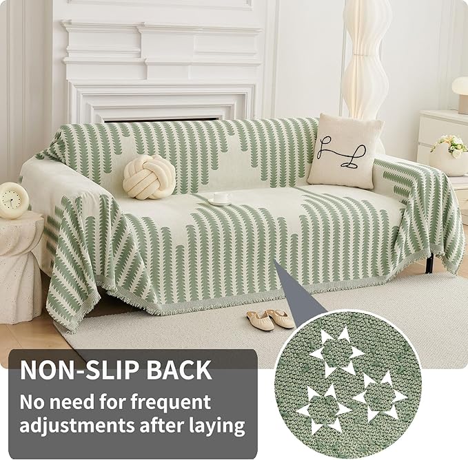 HAOMAIJIA Boho Sofa Covers Couch Covers for 3 Cushion Couch Sofa Pet Friendly Soft Thick Non Slip Couch Cover for Dogs Washable Sectional Couch Covers L Shape Furniture Protector (Green, 91"x134")