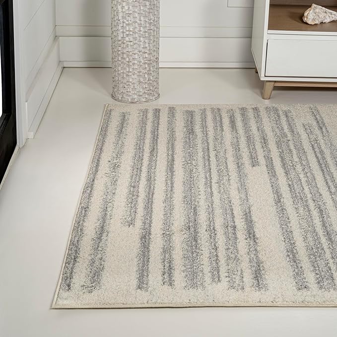 JONATHAN Y Khalil Modern Berber Stripe Cream/Gray Indoor Area Rug, 3x5, Contemporary, Bohemian, Easy-Cleaning for Living Room, Bedroom, Kitchen, Pet Friendly, Non-Shedding (MOH207C-3)