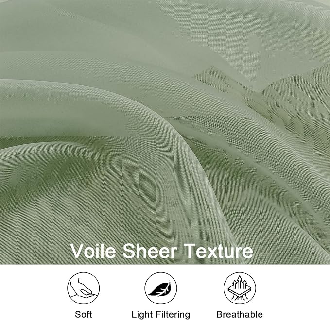 OWENIE Sage Green Sheer Curtain 90 Inches Long 2 Panels Set, Solid Filmy Drapes - Image 5