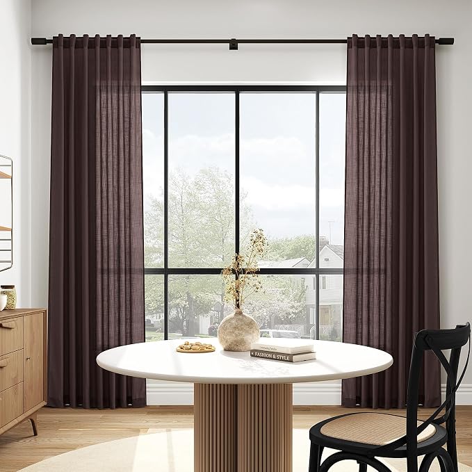 Coffee Brown Linen Curtains 63 Inches Long - Image 5
