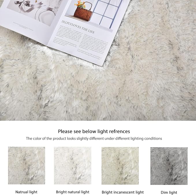 ORINOVA White and Grey Round Rugs 6ft Circle Furry Rug - Image 8