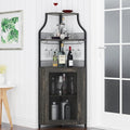 GAOMON Rustic Modern Corner Wine Cabinet, 5-Tiers Liquor Cabinet with Glass Holder, Industrial Bar Cabinet for Home, Dark Rustic Oak, 13.4"D x 18.5"W x 61"H
