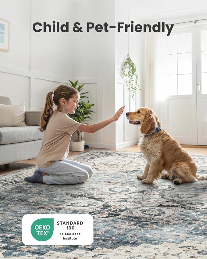 AMADA HOMEFURNISHING 2'6"x8' Washable Area Rug, Low-Profile Entryway Rug - Image 2