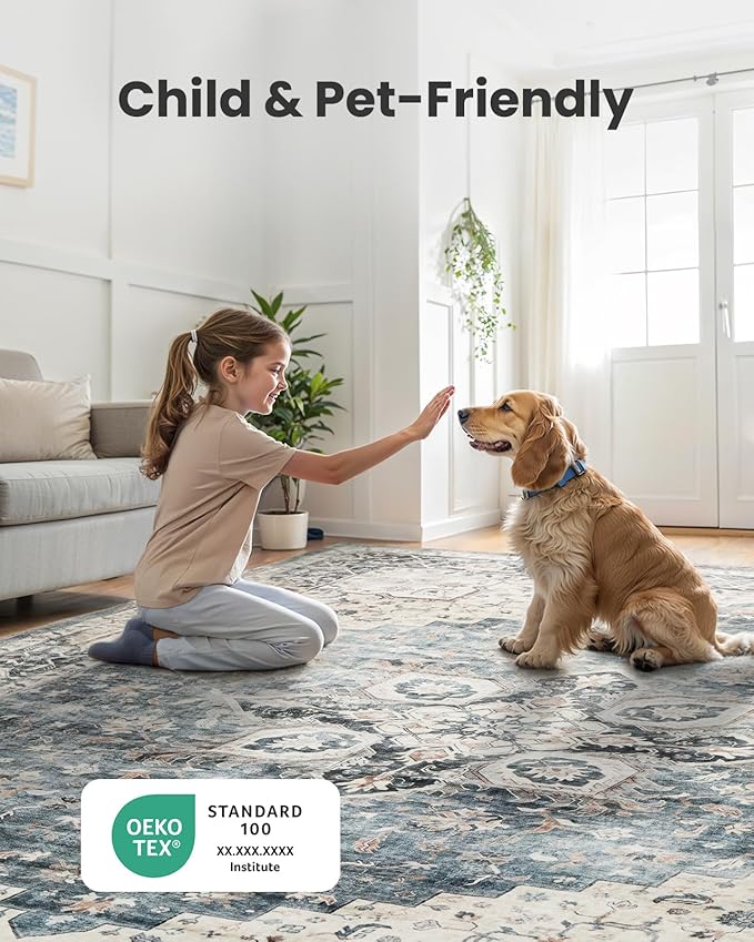 AMADA HOMEFURNISHING 10x14 Washable Area Rug, Low-Profile Large Area Rug - Image 2