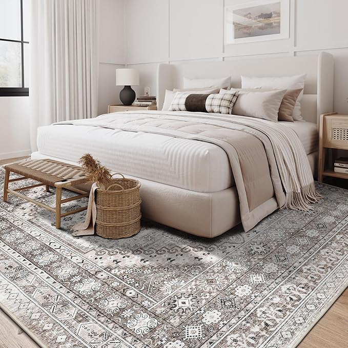 zesthome 10x14 Area Rugs,Stain Resistant Washable Rug,Ultra-Thin Rugs for Living Room,Bedroom,Non-Slip Backing Home Decor Large Area Rug (Brown/Beige,10'x14')