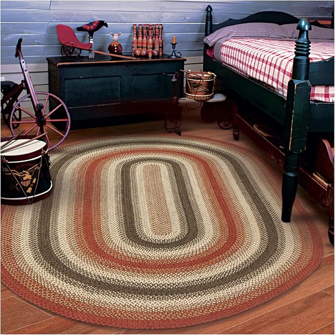 Homespice Chester Rustic Braided Rug 6x9' Oval in Red, Perfect for a Country Style Dining Room Rug