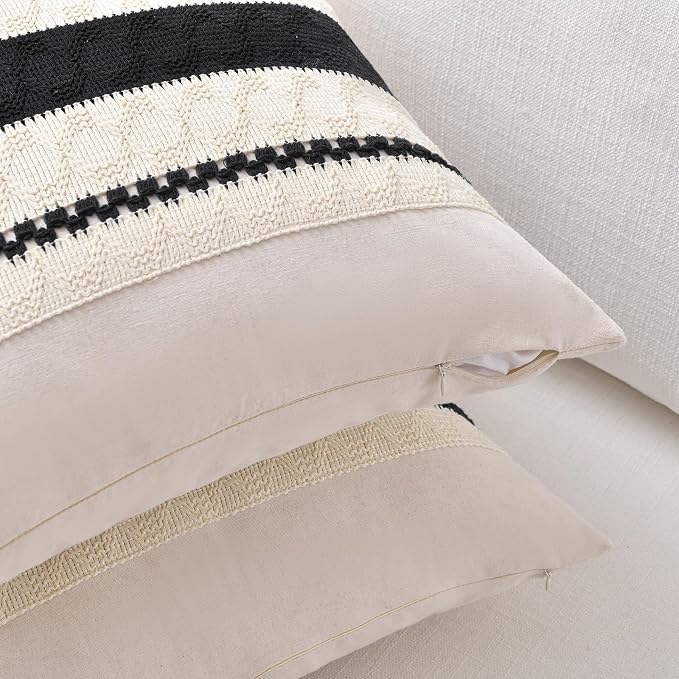 Fancy Homi Set of 1 Boho Black Long Lumbar Decorative Throw Pillow Cover 12x24 - Image 3