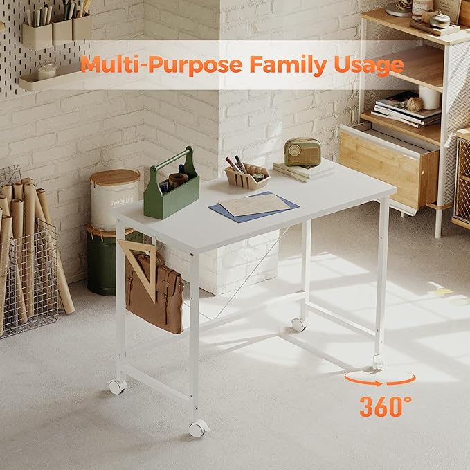 Rolling Computer Desk with Wheels, Gaming Desk for Small Spaces, Modern Simple Style Table for Home Office, Study Writing Table (Caster, Oak, 32 inch)