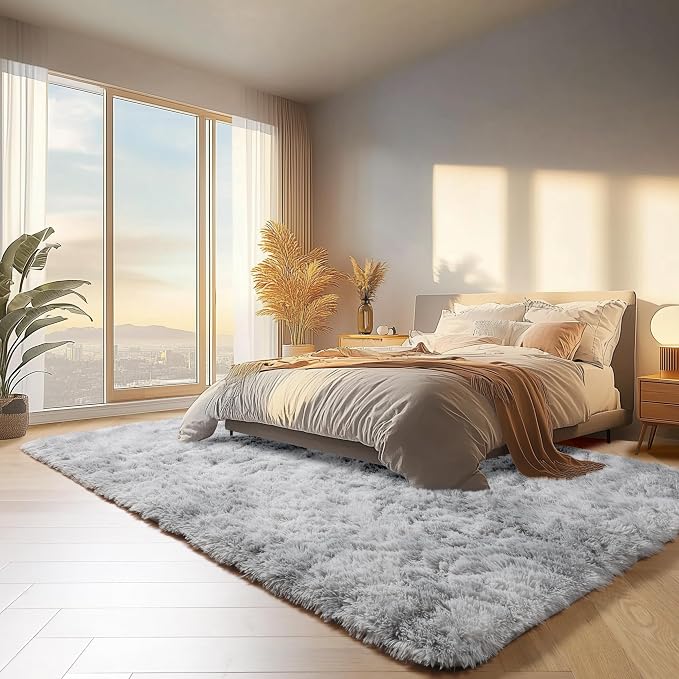 ONASAR Area Rugs 9x12 Living Room, Tie-Dyed Light Grey Large Fluffy Bedroom Rug - Image 5