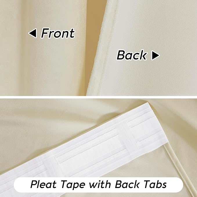 RYB HOME 90 inches Beige Velvet Curtains - Image 6