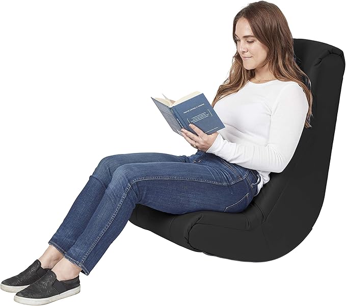 Factory Direct Partners Soft Tufted Floor Rocker - Cushioned Ground Chair for Kids Teens and Adults - Great for Reading, Gaming, Meditating, TV - Black, 10488-BK