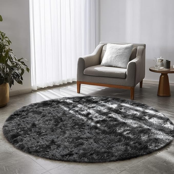 Amdrebio Tie-Dyed Dark Grey Round Rug 4Ft - Image 5