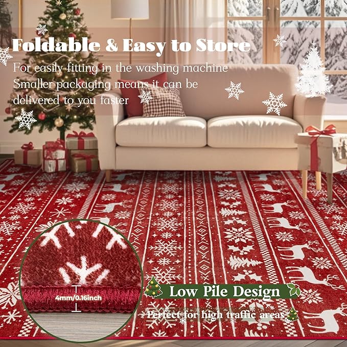 Christmas Rug 4x6 Washable Rugs, Boho Christmas Tree Snowflake Rug Non-Slip - Image 7