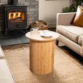 Handcrafted Round Fluted Pedestal End Table with Natural Wood Grain & Bamboo Base – Round Side Table, Coffee Table, Drink Table, Bedside Table for Bedroom, Living Room - 15.7” x 17.8” x 12”