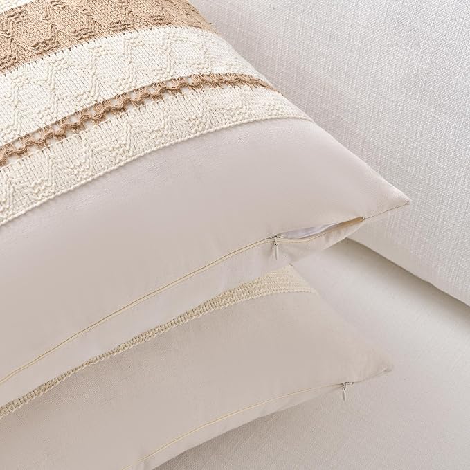 Fancy Homi Set of 1 Boho Neutral Long Lumbar Decorative Throw Pillow Cover - Image 3