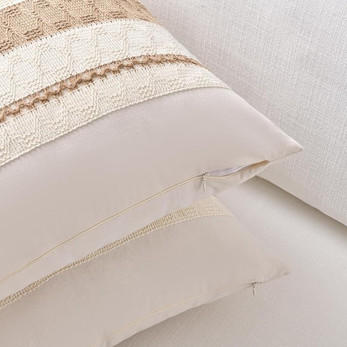 Fancy Homi Set of 1 Boho Neutral Decorative Throw Pillow Cover 16x16 Inch - Image 3