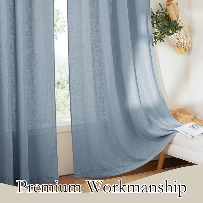 RYB HOME Sheer Curtains 84 inche Long, Dusty Blue Rod Pocket & Back Tab Light - Image 4