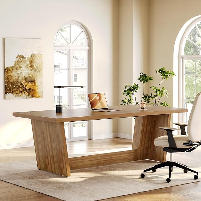 1Easylife 70.87 Inches Long Executive Desk, Wooden Computer Desk, Industrial Simple Study Writing Table, Large Workstation Business Furniture for Home Office, Oak