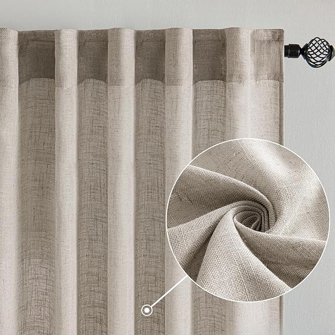 MIULEE Burlywood Birch Linen Curtains 108 Inches Long 2 Panels - Image 2