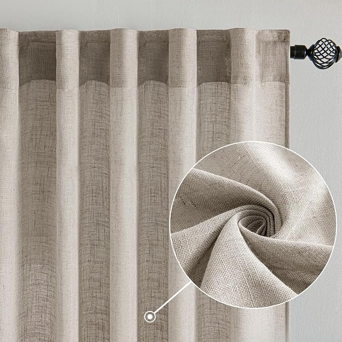 MIULEE Burlywood Birch Linen Curtains 84 Inch Length 2 Panels - Image 2