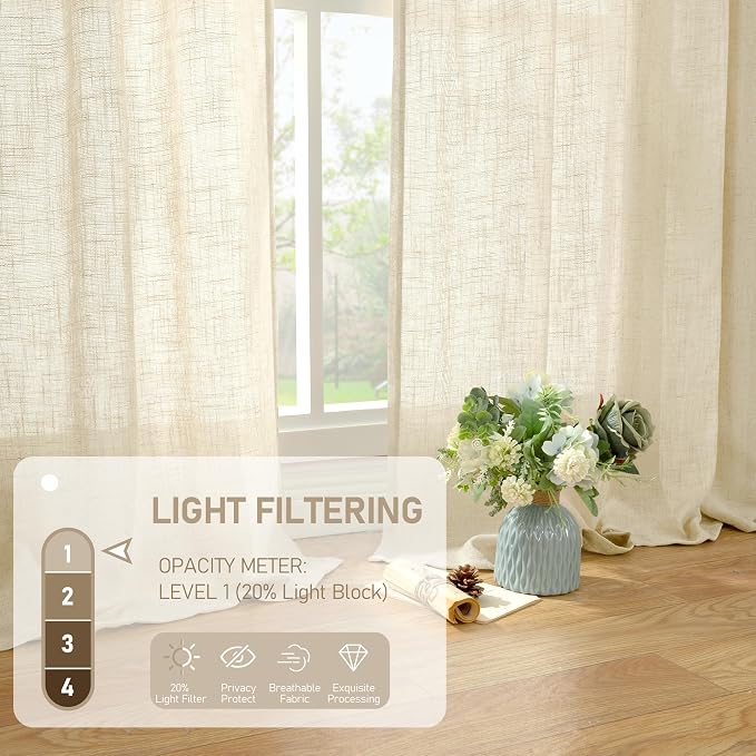 LAMIT Natural Linen Curtains 108 Inch - Image 4