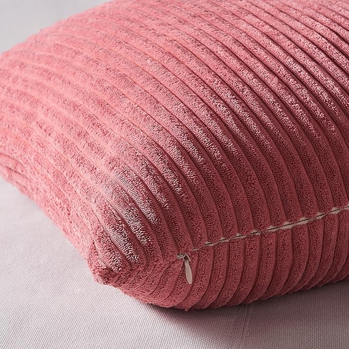 Topfinel Pink Throw Pillow Covers 12x12 Inch Set of 4, Soft Farmhouse Corduroy - Image 3