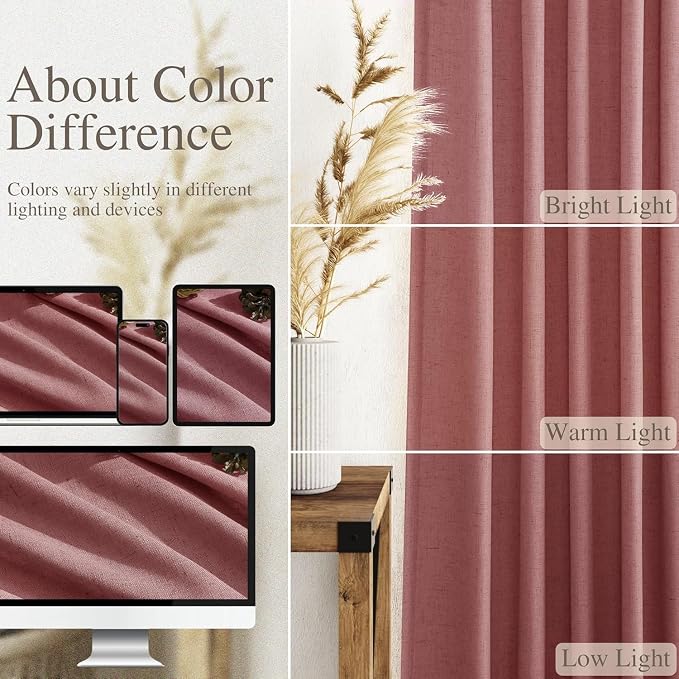 Canyon Rose Linen Curtains 132 Inch Length - Image 3