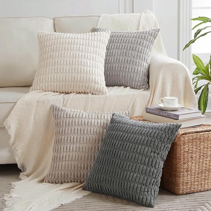 Fancy Homi Set of 4 Grey and White Decorative Throw Pillow Covers 16x16 Inch by Fancy+Homi