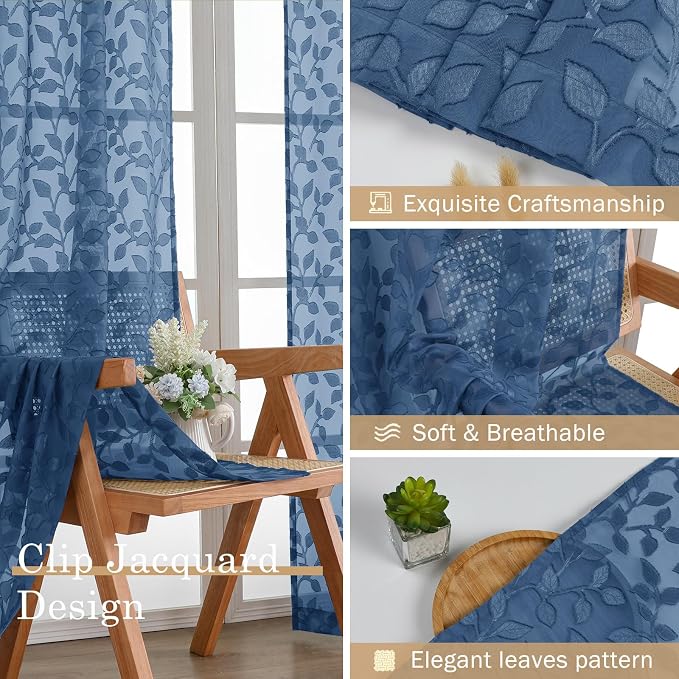 Chyhomenyc Dusty Blue Sheer Curtains 63 Inch Length 2 Panels Set, Light - Image 6