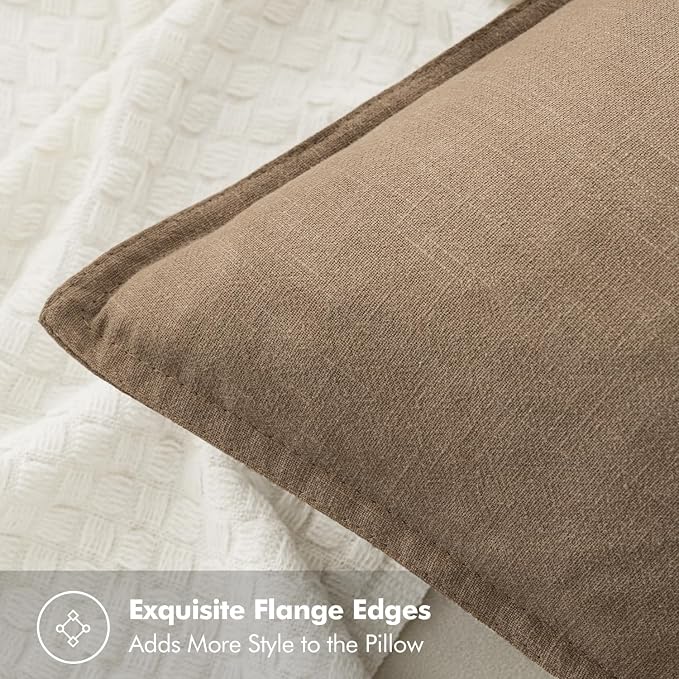 MIULEE Decorative Linen Euro Sham Pillow Covers 28x28 Inch Khaki Boho Farmhouse - Image 2