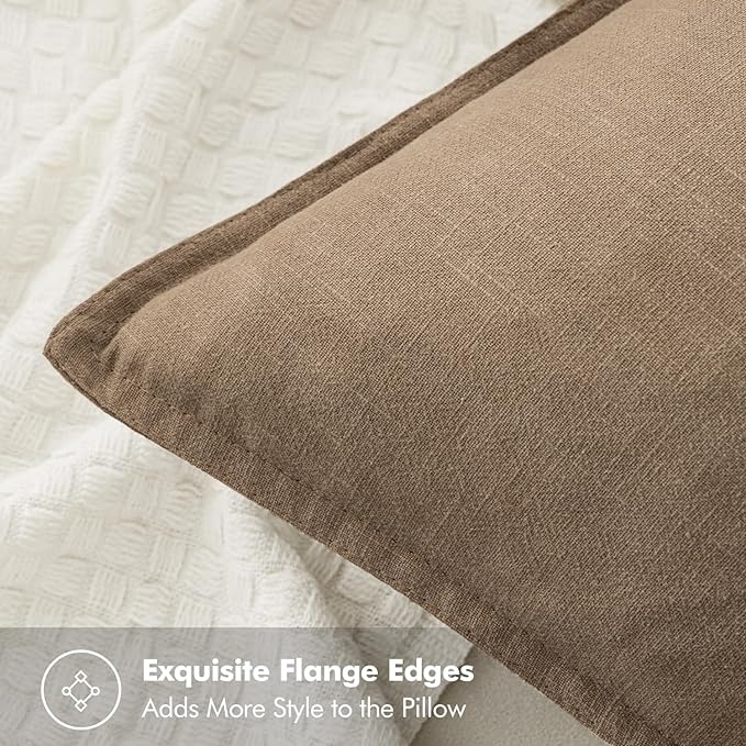 MIULEE Decorative Linen Euro Sham Pillow Covers 26x26 Khaki Boho Farmhouse - Image 2