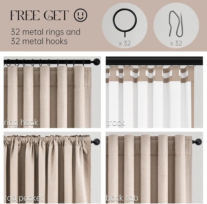 Natural Beige blackout curtains 84 inch Long 2 Panels 100% Blackout Linen - Image 4