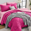 HEVUMYI Hot Pink & Baby Pink Queen Comforter Set - 7-Piece All Season Bed in a Bag Queen, Ultra Soft Bedding Set with Comforter, Flat Sheet, Fitted Sheet, Pillowcases, Pillow Shams