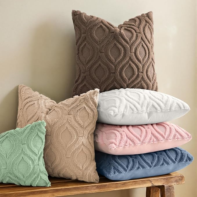 decorUhome Throw Pillow Covers 20x20 Inch Set of 2, Soft Plush Faux Wool Brown - Image 2