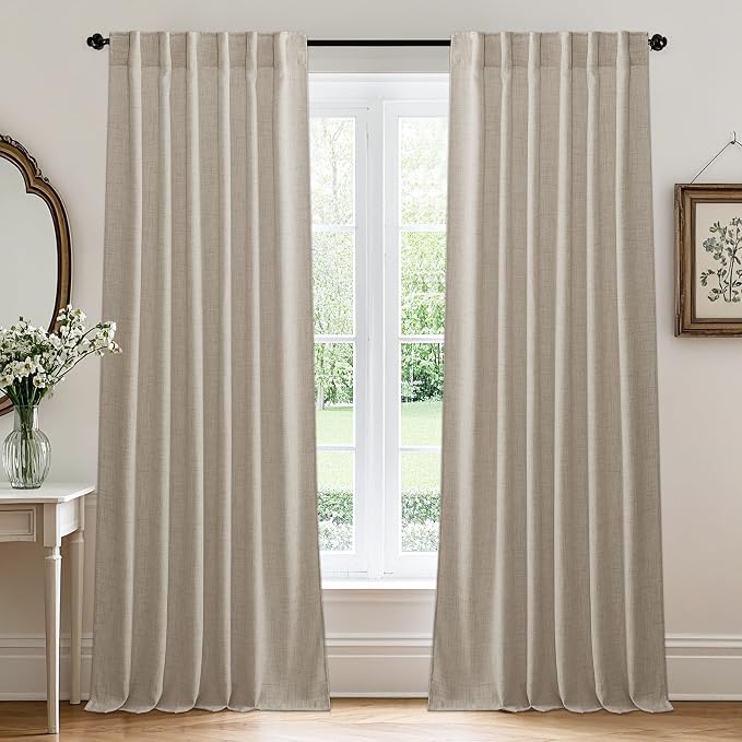 RYB HOME Natural Beige Linen Sheer Curtains 96 inches Long by RYBHOME