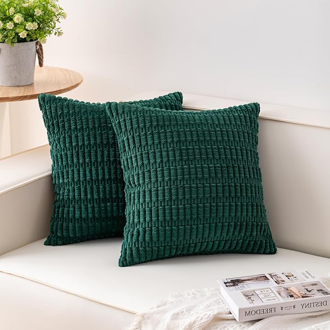 Pack of 2 Corduroy Decorative Throw Pillow Covers 22x22 Inch Soft Striped by Unknown