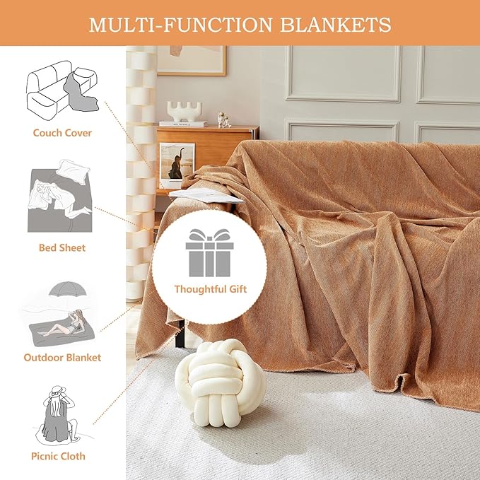 STACYPIK Thick Burnt Orange Sofa Cover, Breathable Chenille Couch Cover for Sectional, Pet Friendly Protector for 3 Cushion Couch, Pumpkin Loveseat Cover for L-Shaped, Washable Sofa Slipcover-71X150IN