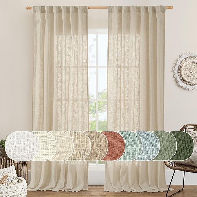 LAMIT Light Filtering Linen Curtains 84 inches Long by LAMIT