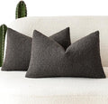 Foindtower Pack of 2 Textured Boucle Throw Pillow Covers Accent Solid Decorative Lumbar Pillow Cases Cozy Couch Cushion Case for Sofa Living Room Home Decor, 12 x 20 Inch,Dark Brown
