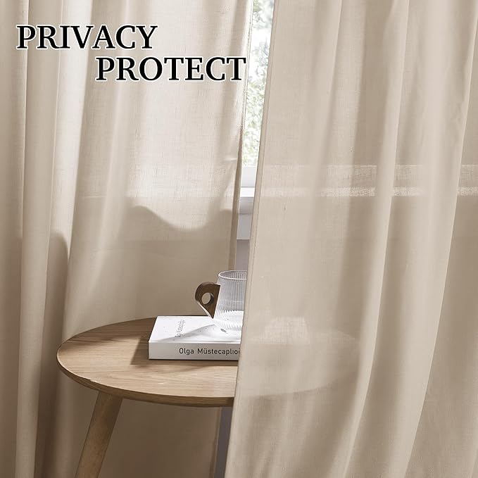 RYB HOME Guaze Burlap Curtains 95 inches Long, Large Window Treatment Back Tab - Image 3