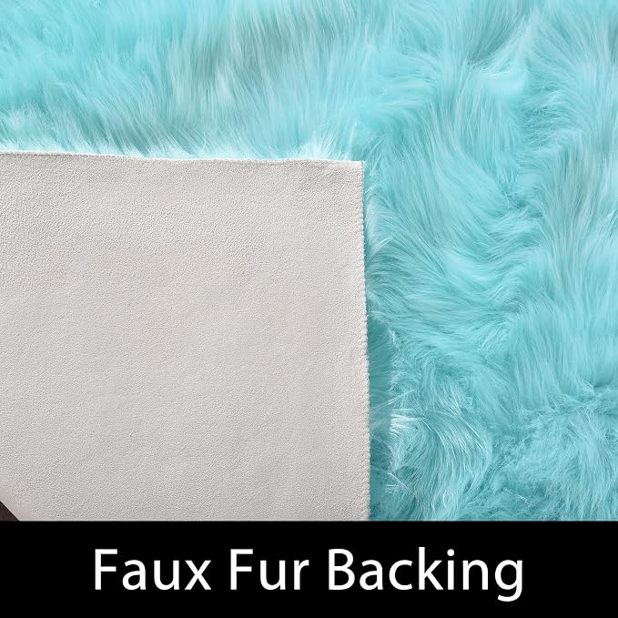 Latepis High Pile Faux Fur Area Rug, 4x6 ft, Light Blue, Living Room, Bedroom - Image 3