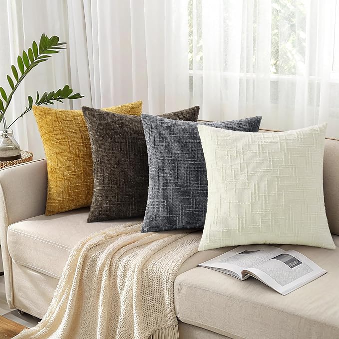 decorUhome Dark Grey Chenille Throw Pillow Covers 16x16 Set of 2 Textured Soft - Image 8